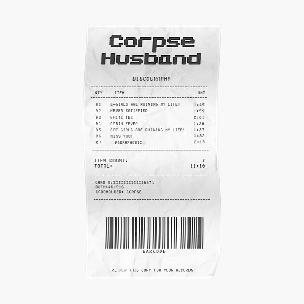 Corpse Husband songs receipt  Poster RB2112 product Offical Corpse Husband Merch